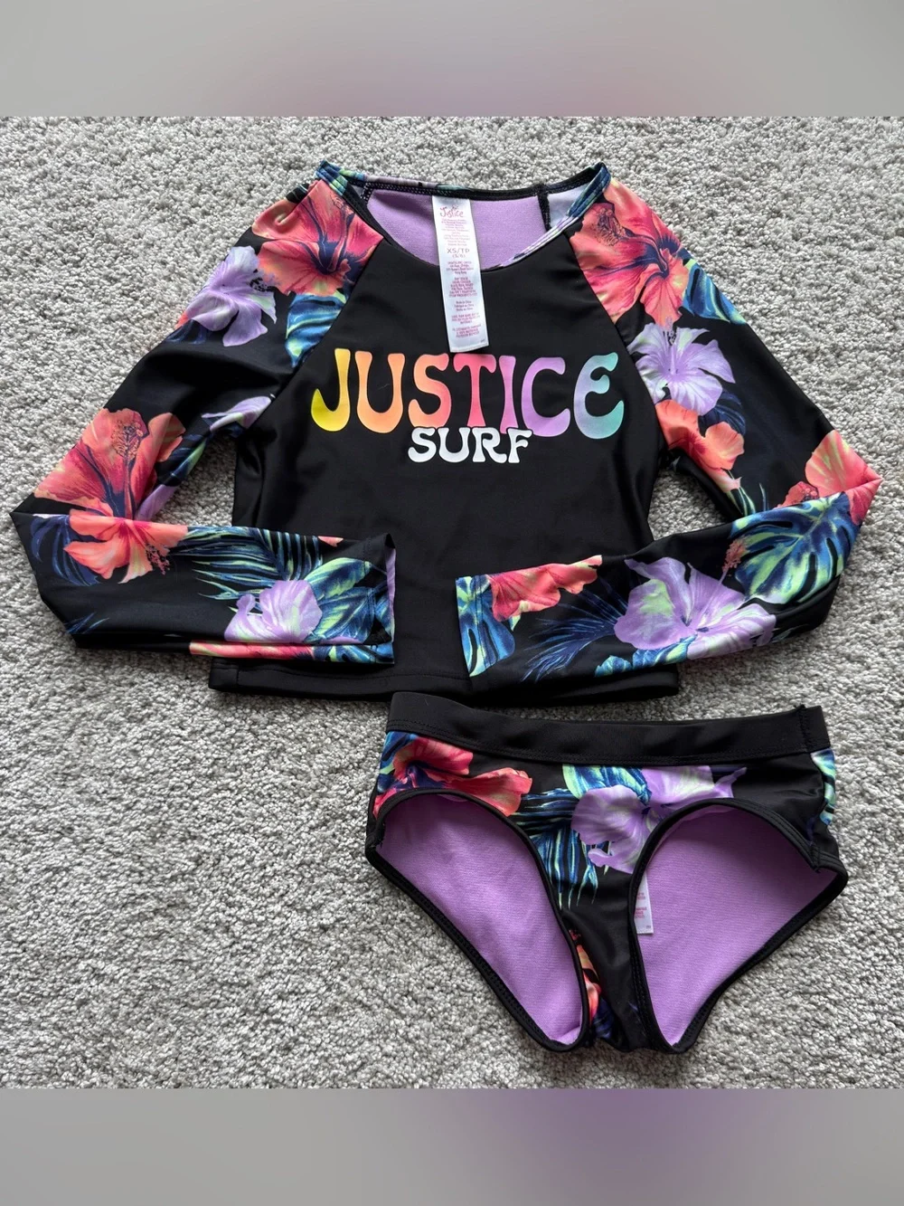 Justice rash guard bikini size XS 5 / 6 girls.